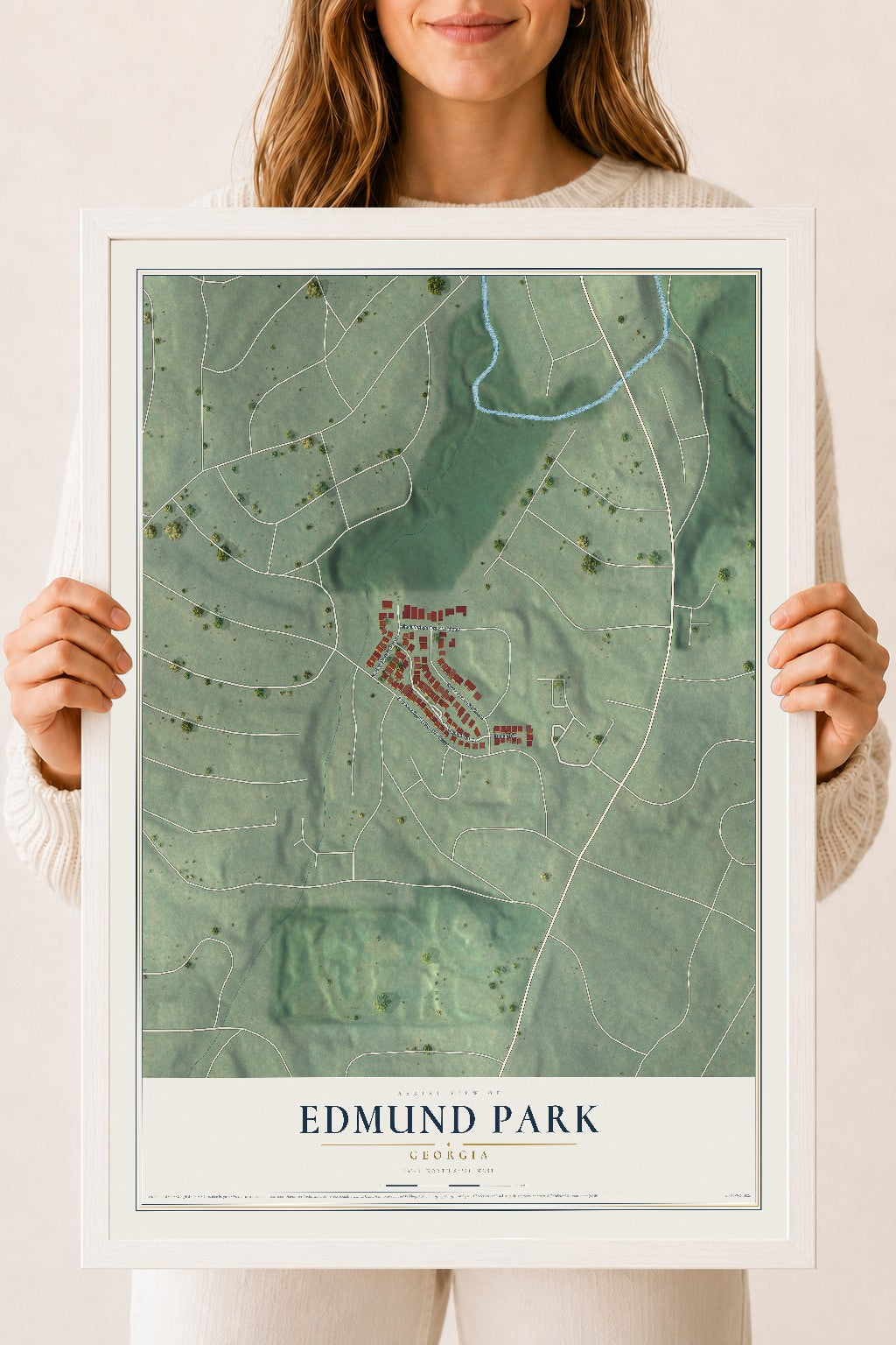 Edmund Park, Georgia map print, 18" x 24" W/ White Ayous Wood Frame mockup