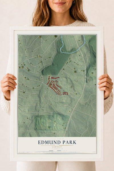 Edmund Park, Georgia map print, 18" x 24" W/ White Ayous Wood Frame mockup