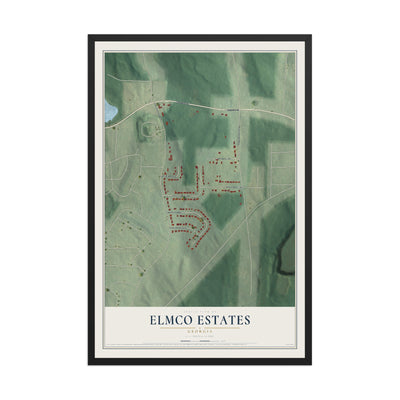 Elmco Estates, Georgia map print, 12" x 18" W/ Black Ayous Wood Frame mockup