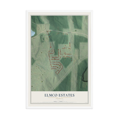 Elmco Estates, Georgia map print, 12" x 18" W/ White Ayous Wood Frame mockup