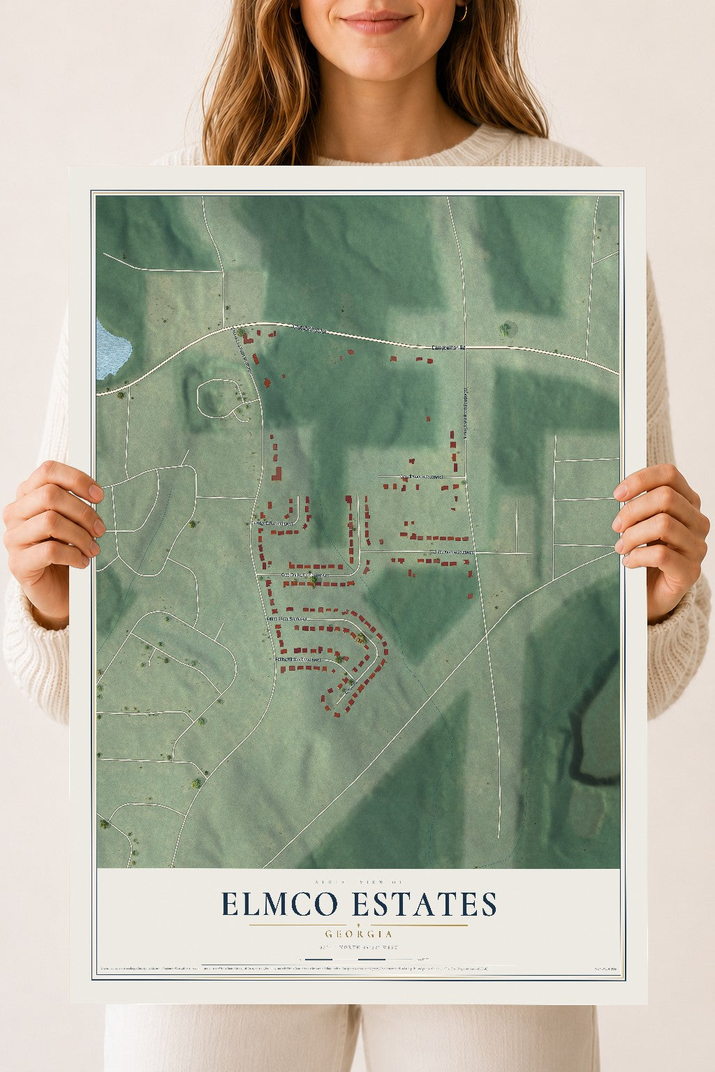 Elmco Estates, Georgia map print, 18" x 24" Archival Matte Print mockup