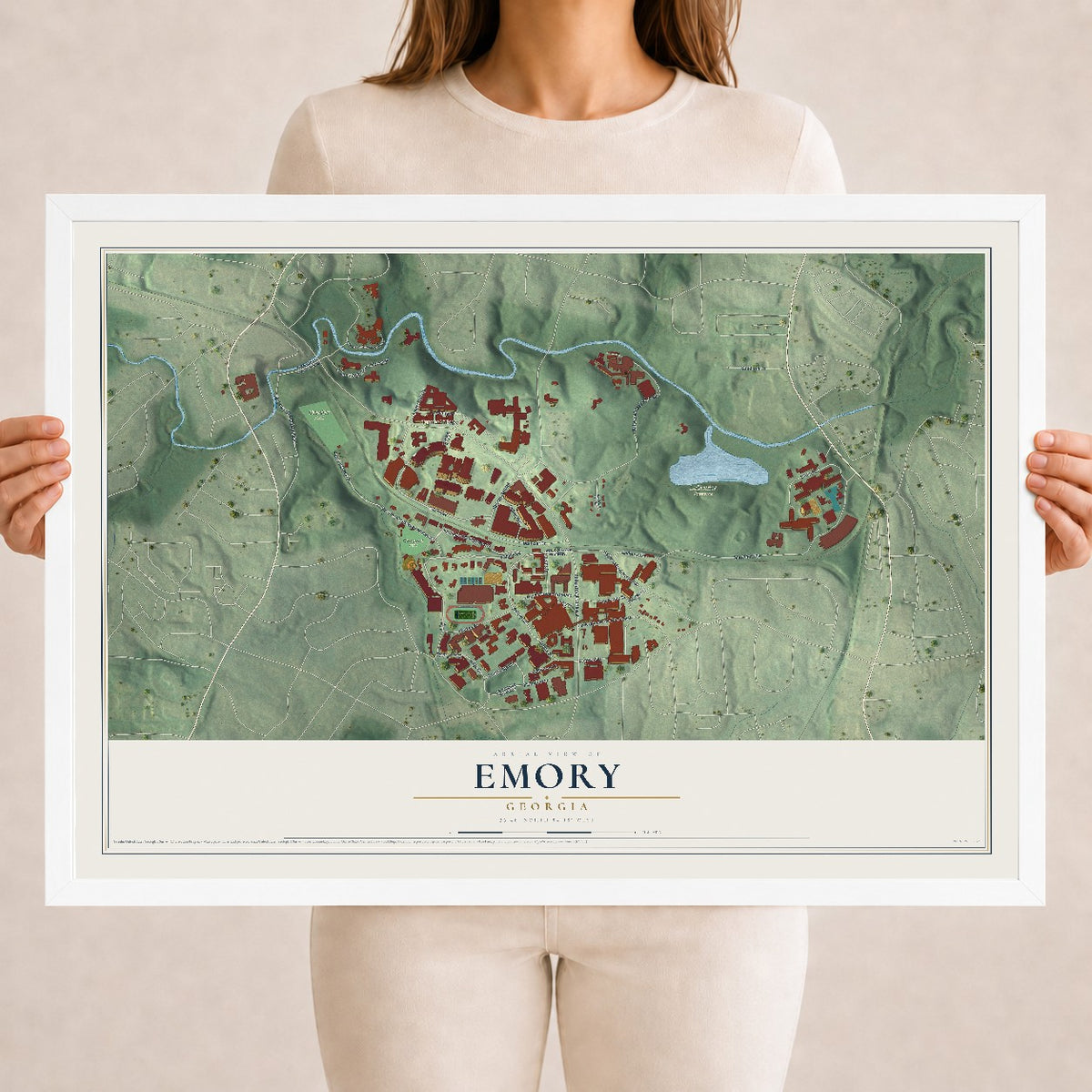 Emory, Georgia map print, 18" x 24" W/ White Ayous Wood Frame mockup