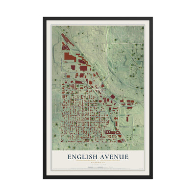 English Avenue, Georgia map print, 12" x 18" W/ Black Ayous Wood Frame mockup