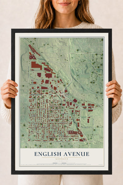 English Avenue, Georgia map print, 18" x 24" W/ Black Ayous Wood Frame mockup