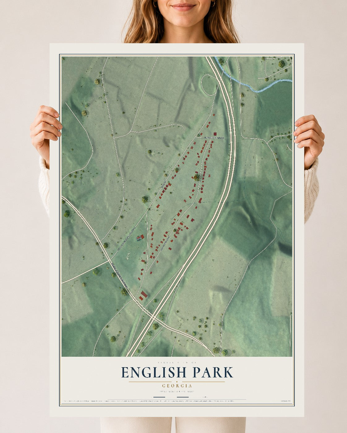 English Park, Georgia map print, 24" x 36" Archival Matte Print mockup