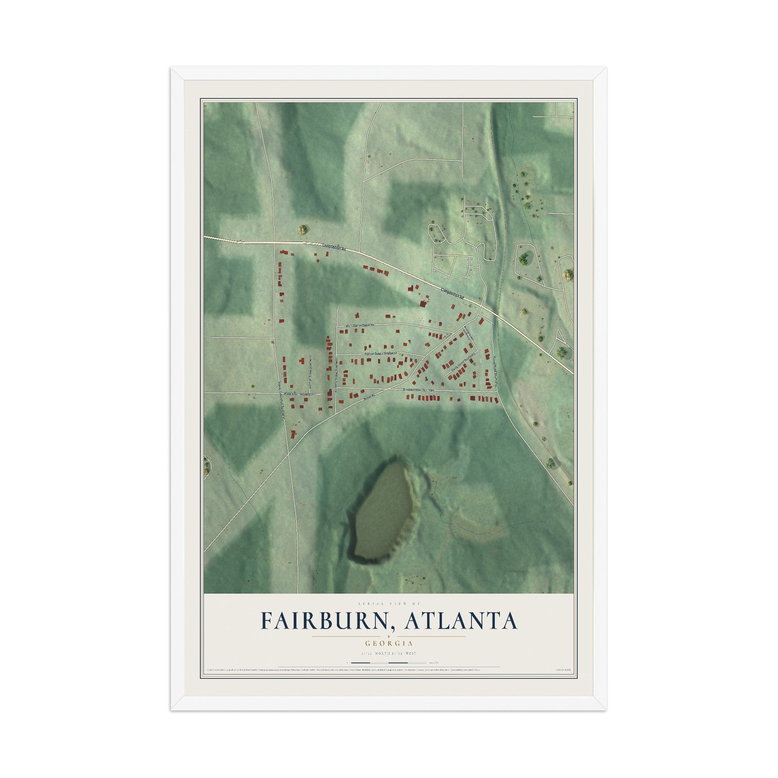 Fairburn, Georgia map print, 12" x 18" W/ White Ayous Wood Frame mockup