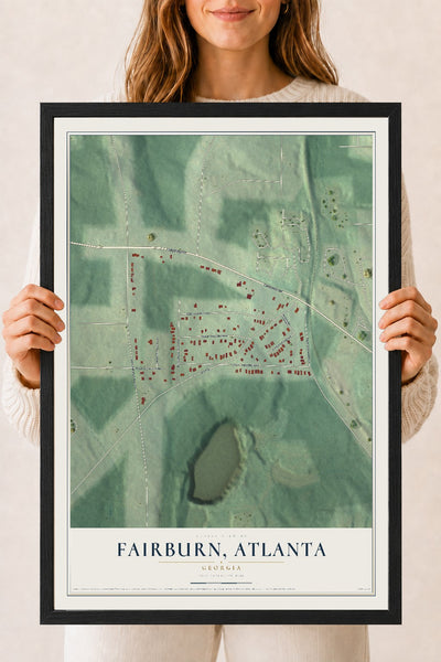 Fairburn, Georgia map print, 18" x 24" W/ Black Ayous Wood Frame mockup