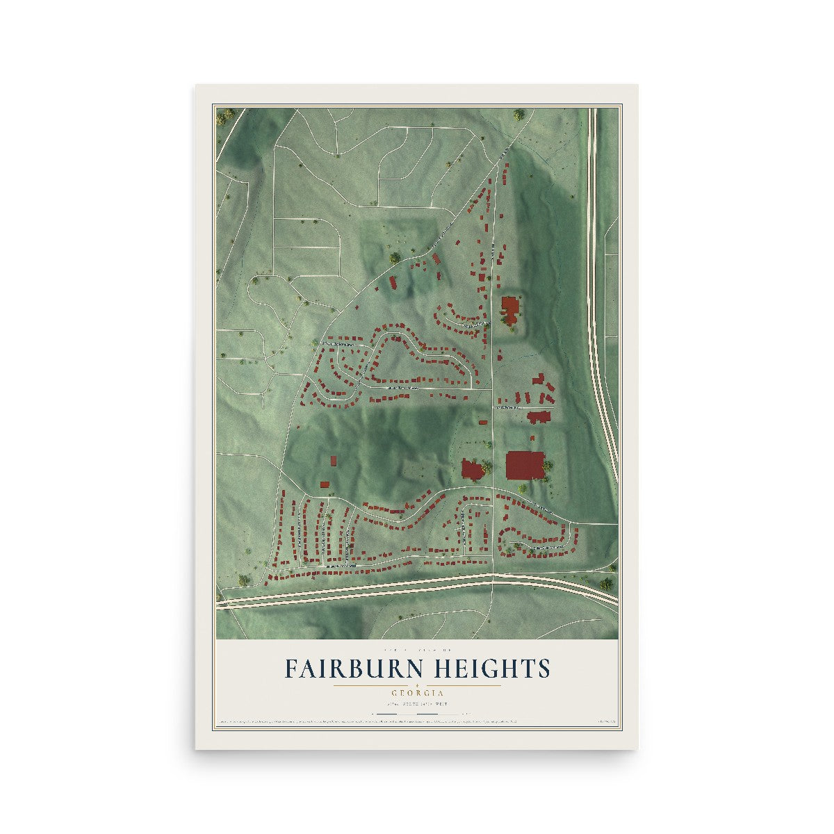 Fairburn Heights, Georgia map print, 12" x 18" Archival Matte Print mockup