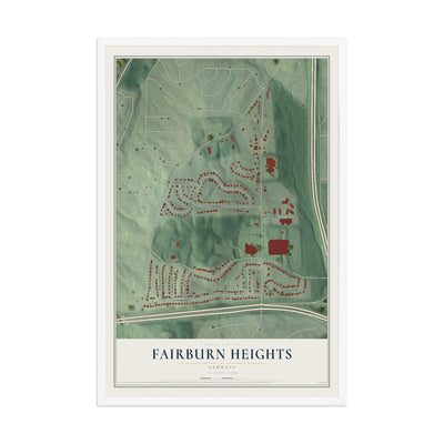 Fairburn Heights, Georgia map print, 12" x 18" W/ White Ayous Wood Frame mockup