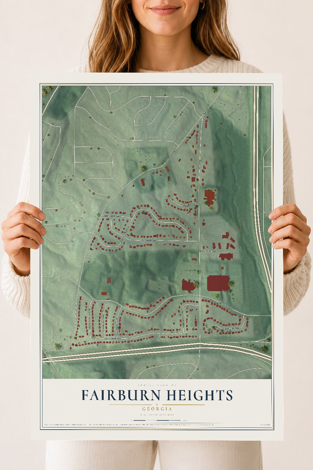 Fairburn Heights, Georgia map print, 18" x 24" Archival Matte Print mockup