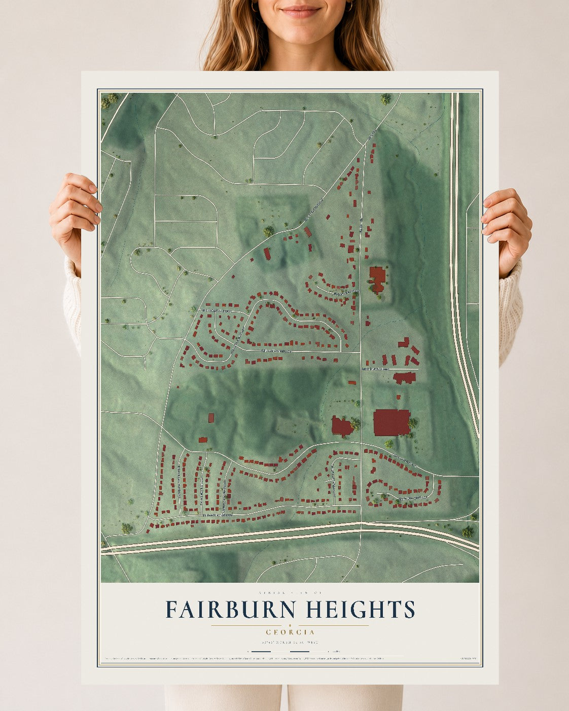 Fairburn Heights, Georgia map print, 24" x 36" Archival Matte Print mockup