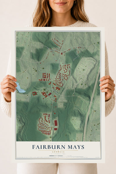 Fairburn Mays, Georgia map print, 18" x 24" Archival Matte Print mockup