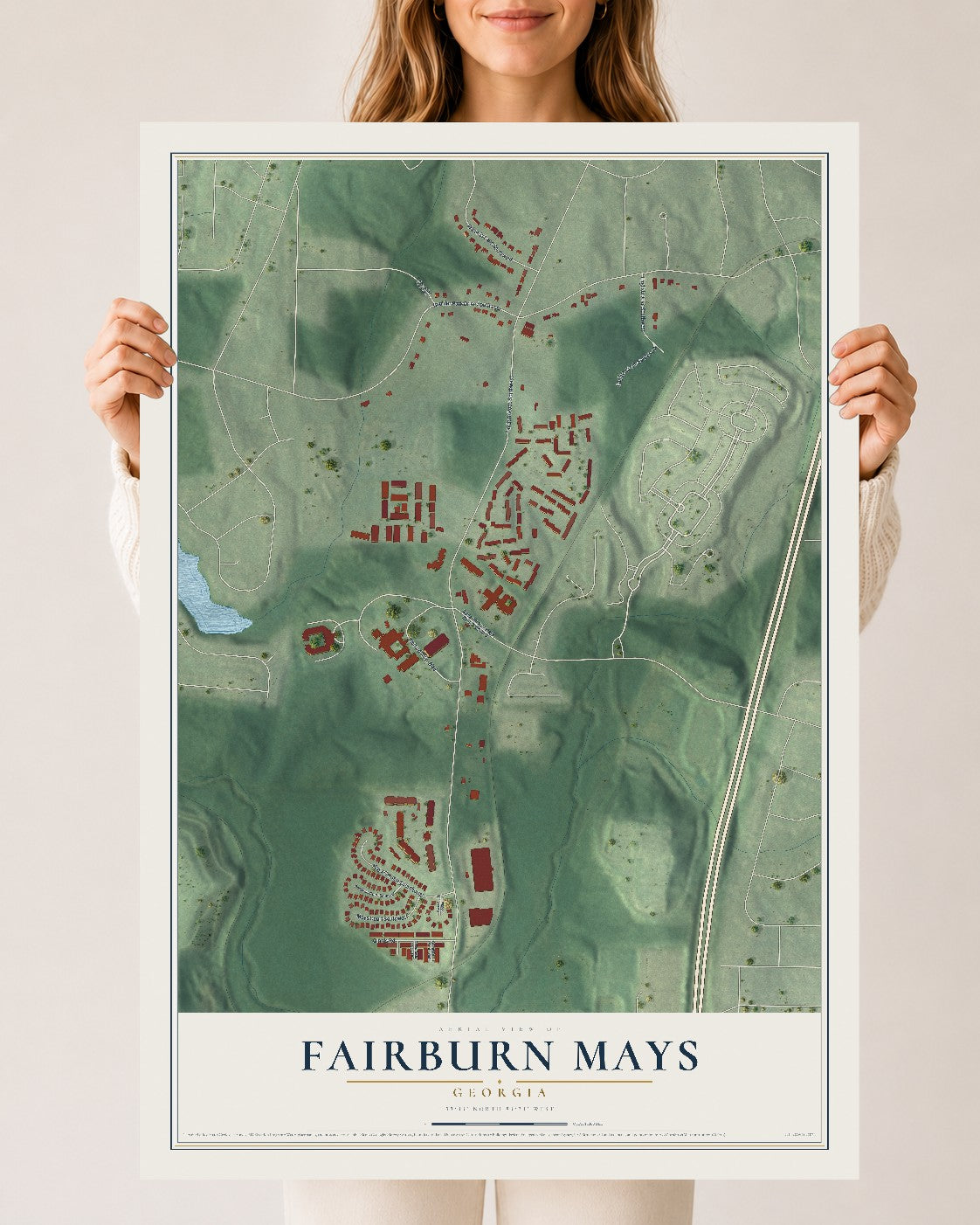 Fairburn Mays, Georgia map print, 24" x 36" Archival Matte Print mockup