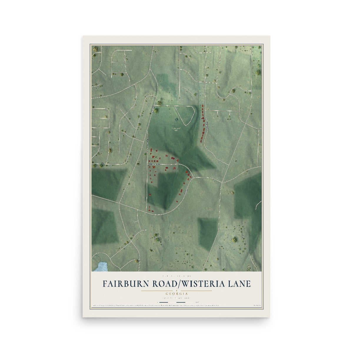 Fairburn Road-Wisteria Lane, Georgia map print, 12" x 18" Archival Matte Print mockup