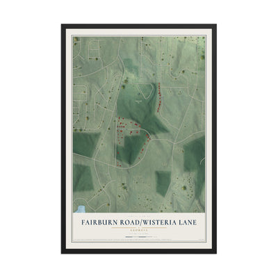 Fairburn Road-Wisteria Lane, Georgia map print, 12" x 18" W/ Black Ayous Wood Frame mockup