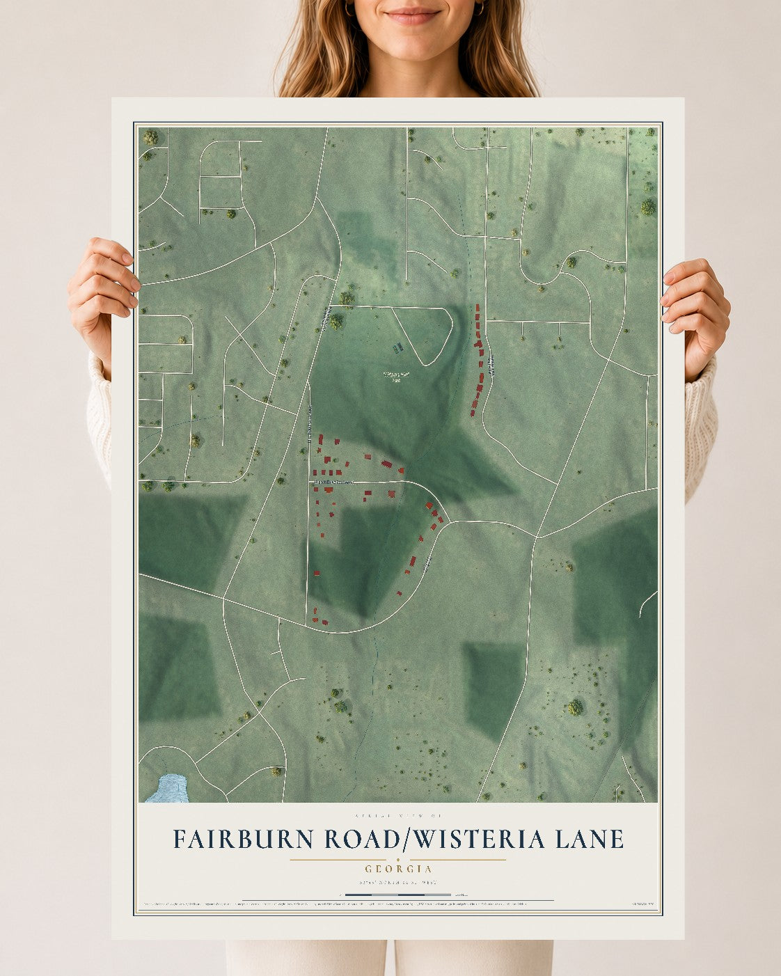 Fairburn Road-Wisteria Lane, Georgia map print, 24" x 36" Archival Matte Print mockup