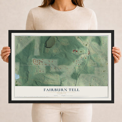 Fairburn Tell, Georgia map print, 12" x 18" W/ Black Ayous Wood Frame mockup