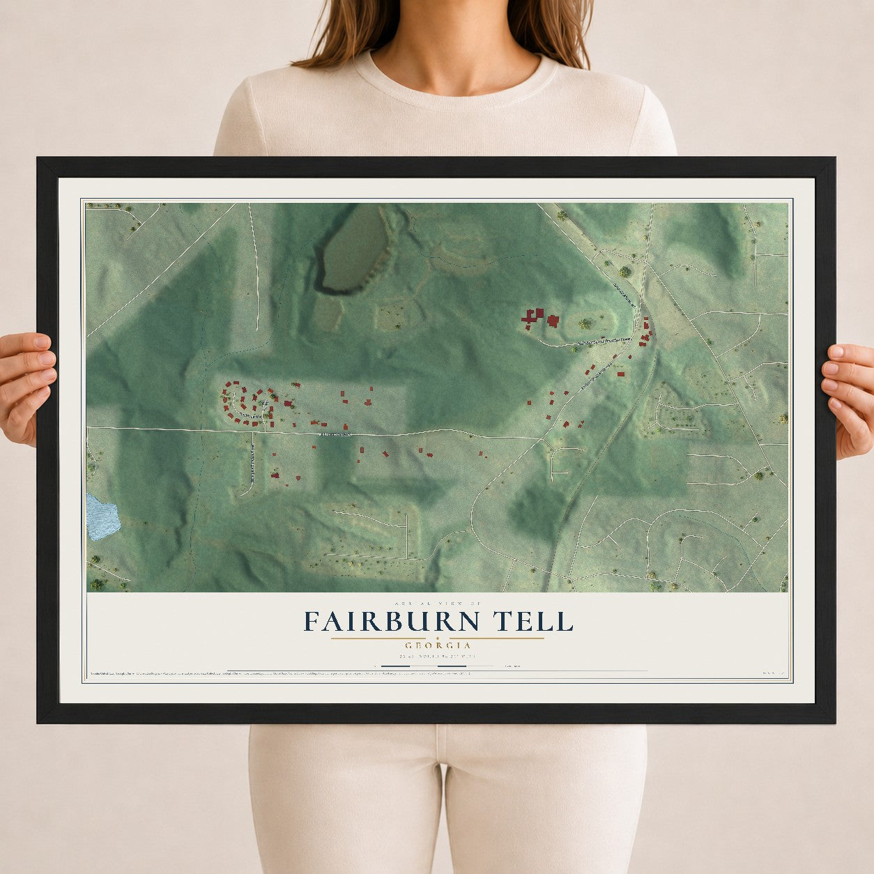 Fairburn Tell, Georgia map print, 18" x 24" W/ Black Ayous Wood Frame mockup