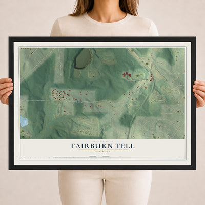 Fairburn Tell, Georgia map print, 18" x 24" W/ Black Ayous Wood Frame mockup