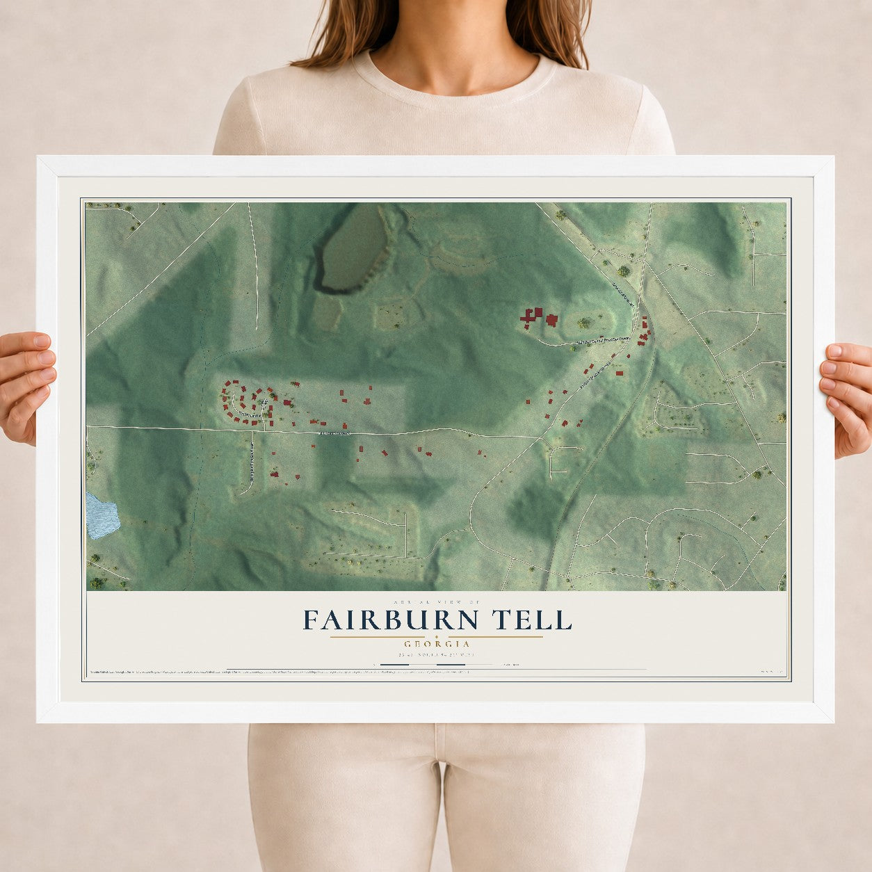 Fairburn Tell, Georgia map print, 18" x 24" W/ White Ayous Wood Frame mockup