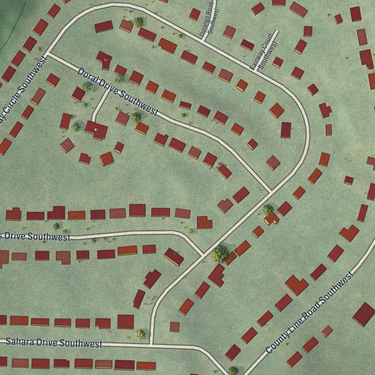 Close-up 1 of the Fairway Acres, Georgia map artwork