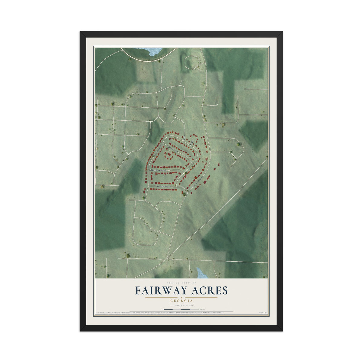 Fairway Acres, Georgia map print, 12" x 18" W/ Black Ayous Wood Frame mockup