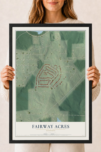 Fairway Acres, Georgia map print, 18" x 24" W/ Black Ayous Wood Frame mockup