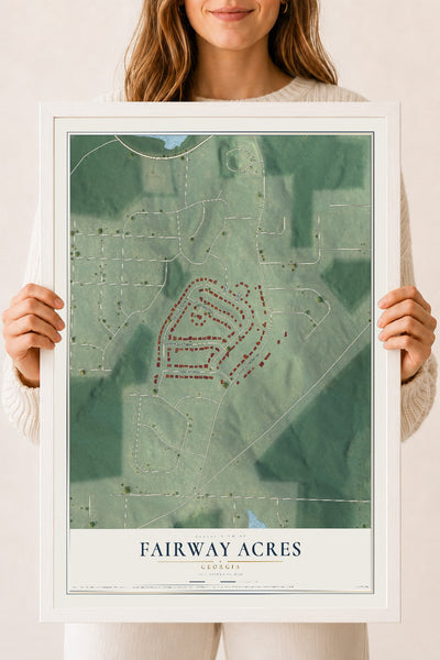 Fairway Acres, Georgia map print, 18" x 24" W/ White Ayous Wood Frame mockup