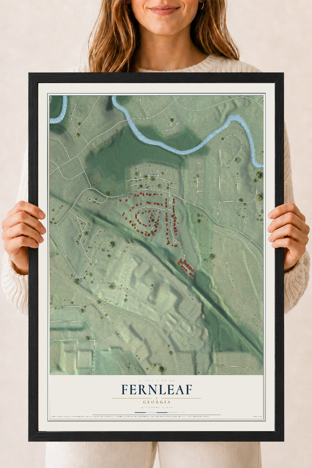 Fernleaf, Georgia map print, 18" x 24" W/ Black Ayous Wood Frame mockup