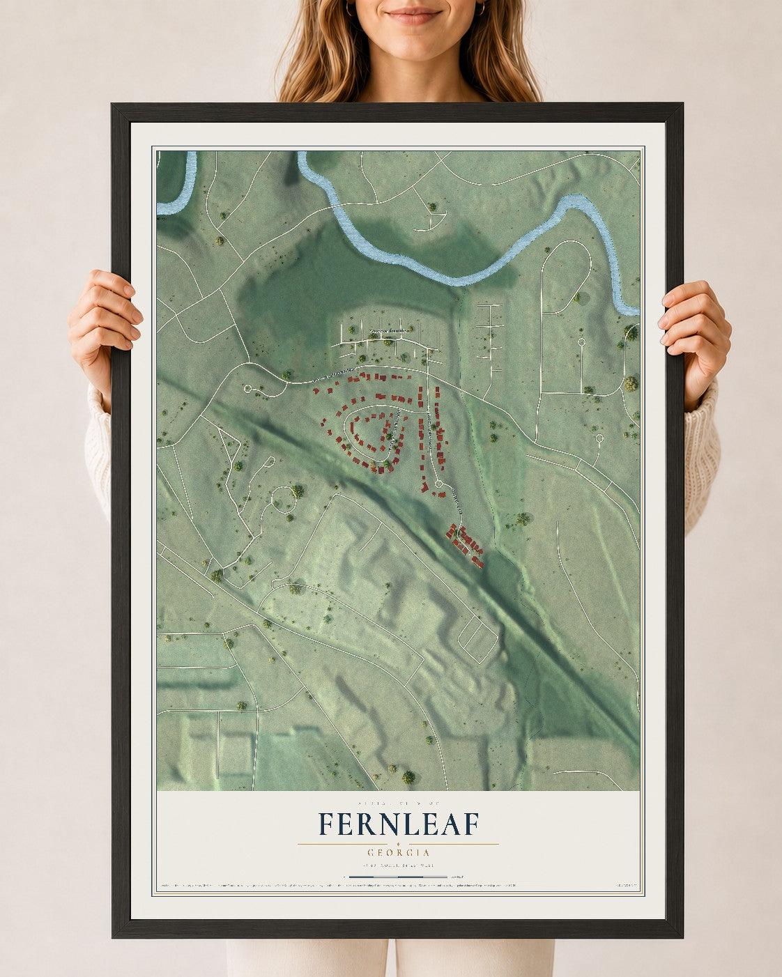 Fernleaf, Georgia map print, 24" x 36" W/ Black Ayous Wood Frame mockup