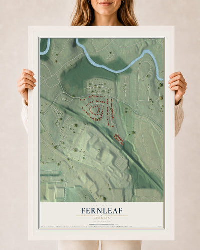 Fernleaf, Georgia map print, 24" x 36" W/ White Ayous Wood Frame mockup