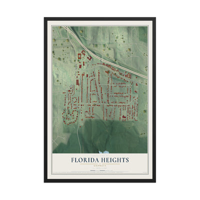 Florida Heights, Georgia map print, 12" x 18" W/ Black Ayous Wood Frame mockup