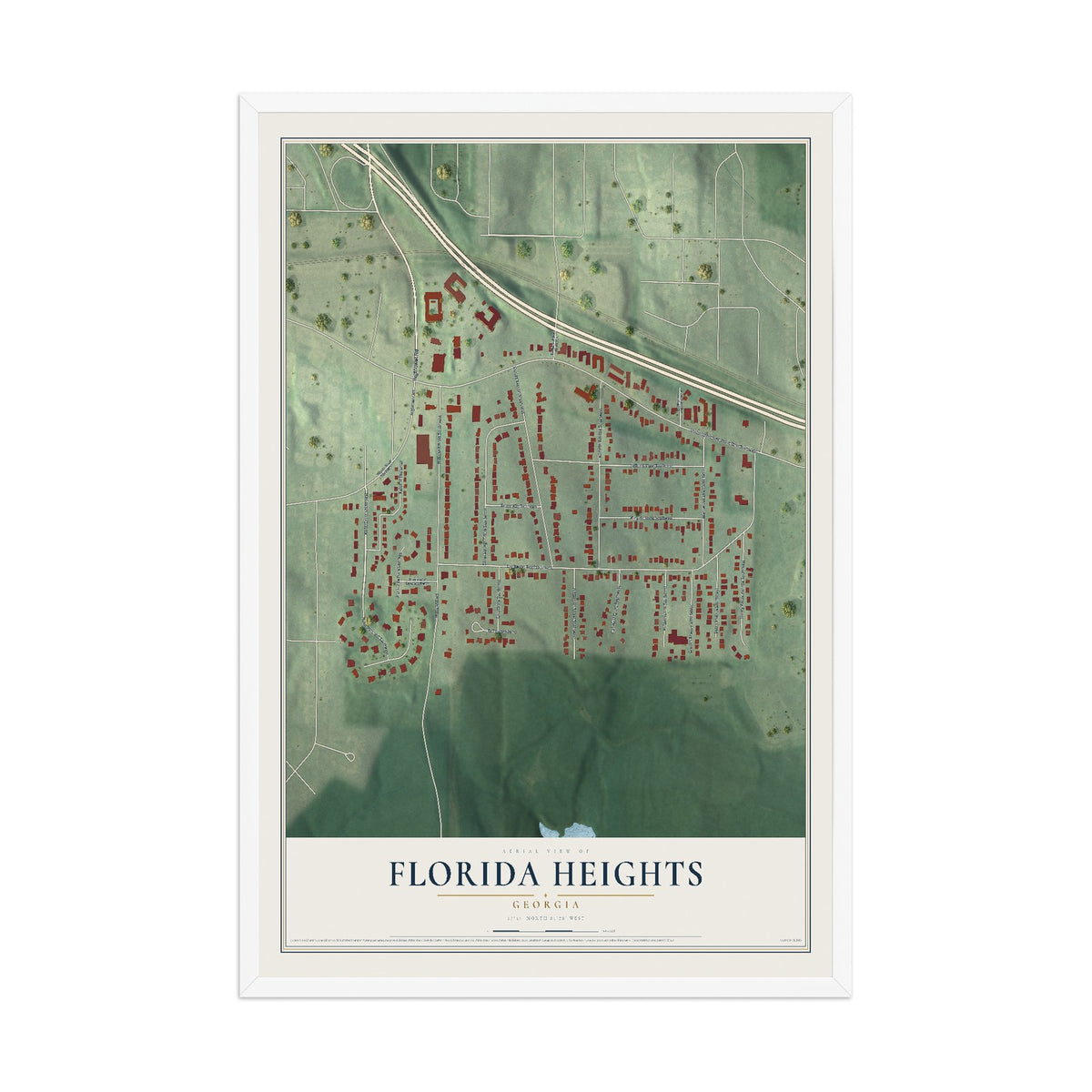Florida Heights, Georgia map print, 12" x 18" W/ White Ayous Wood Frame mockup