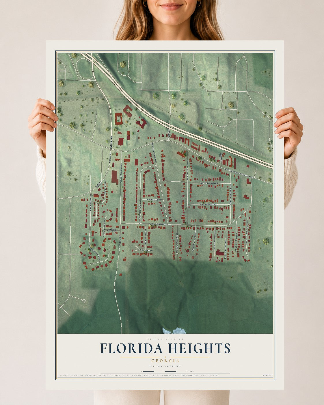 Florida Heights, Georgia map print, 24" x 36" Archival Matte Print mockup