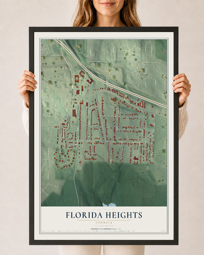 Florida Heights, Georgia map print, 24" x 36" W/ Black Ayous Wood Frame mockup
