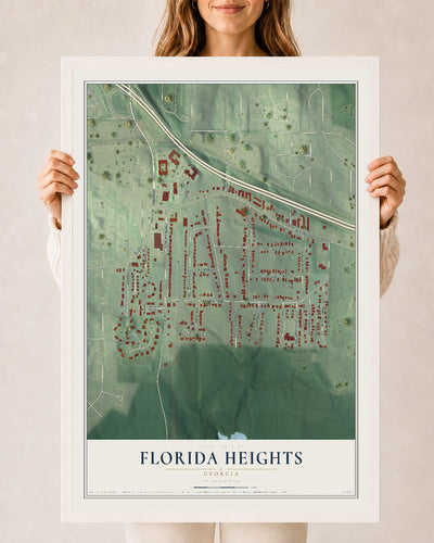 Florida Heights, Georgia map print, 24" x 36" W/ White Ayous Wood Frame mockup