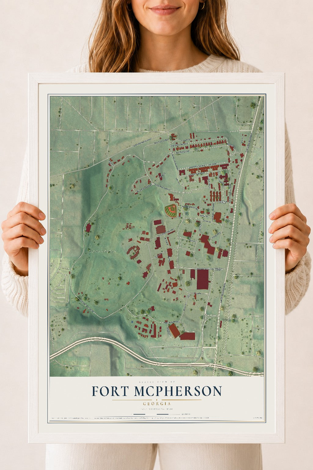 Fort McPherson, Georgia map print, 18" x 24" W/ White Ayous Wood Frame mockup