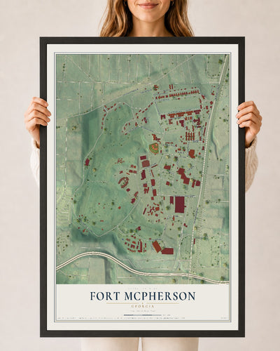 Fort McPherson, Georgia map print, 24" x 36" W/ Black Ayous Wood Frame mockup