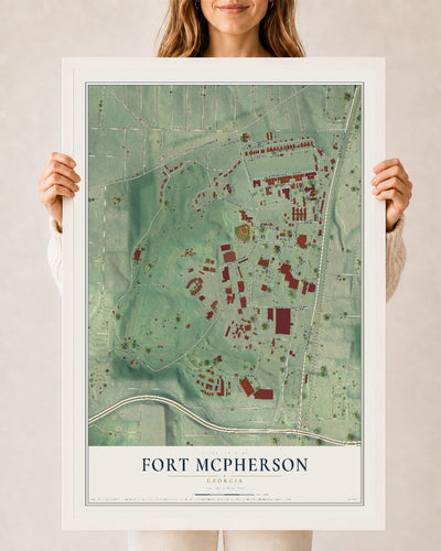 Fort McPherson, Georgia map print, 24" x 36" W/ White Ayous Wood Frame mockup