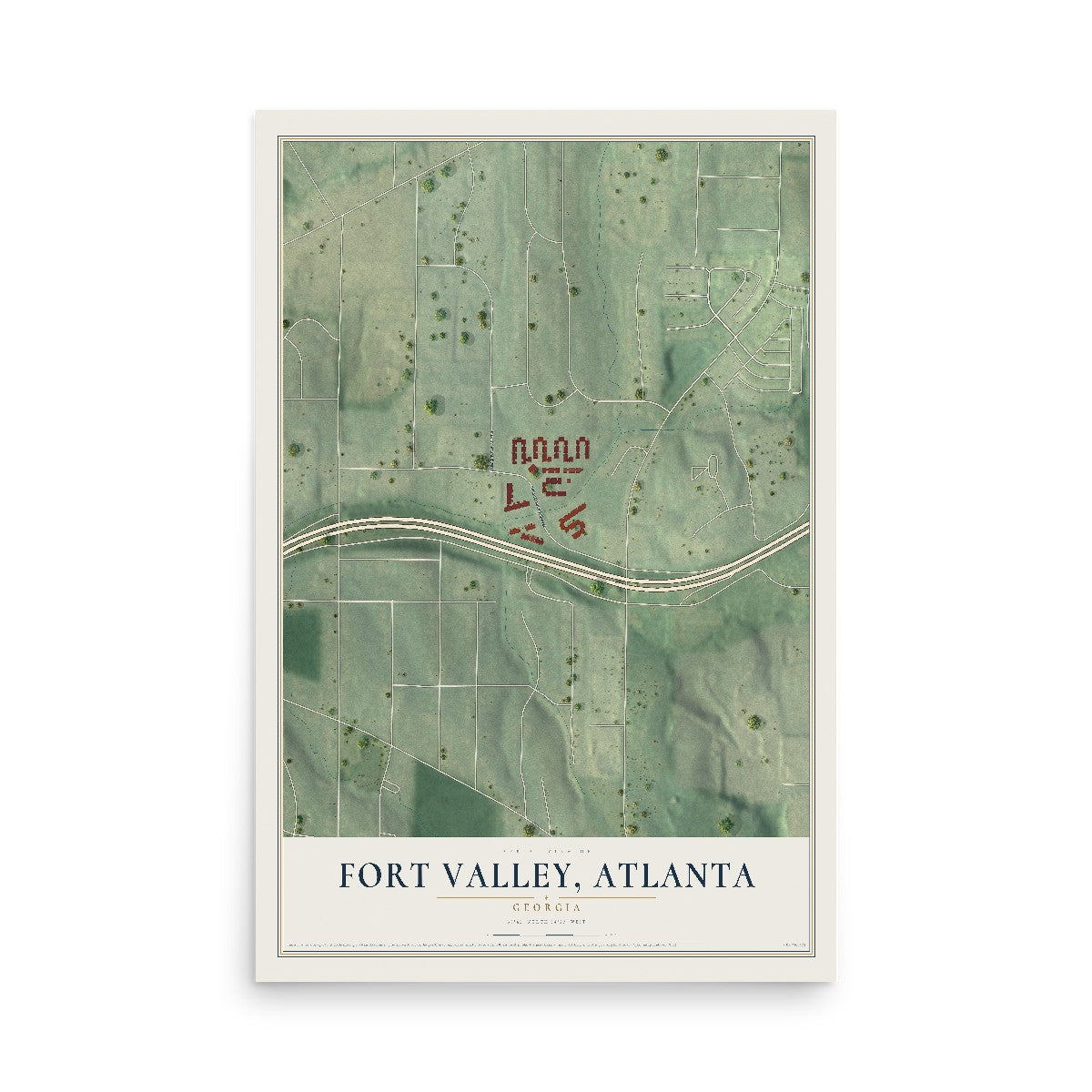 Fort Valley, Georgia map print, 12" x 18" Archival Matte Print mockup