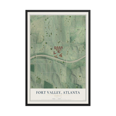 Fort Valley, Georgia map print, 12" x 18" W/ Black Ayous Wood Frame mockup