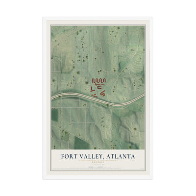 Fort Valley, Georgia map print, 12" x 18" W/ White Ayous Wood Frame mockup