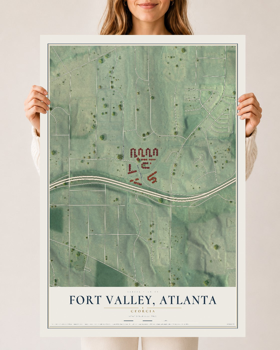 Fort Valley, Georgia map print, 24" x 36" Archival Matte Print mockup