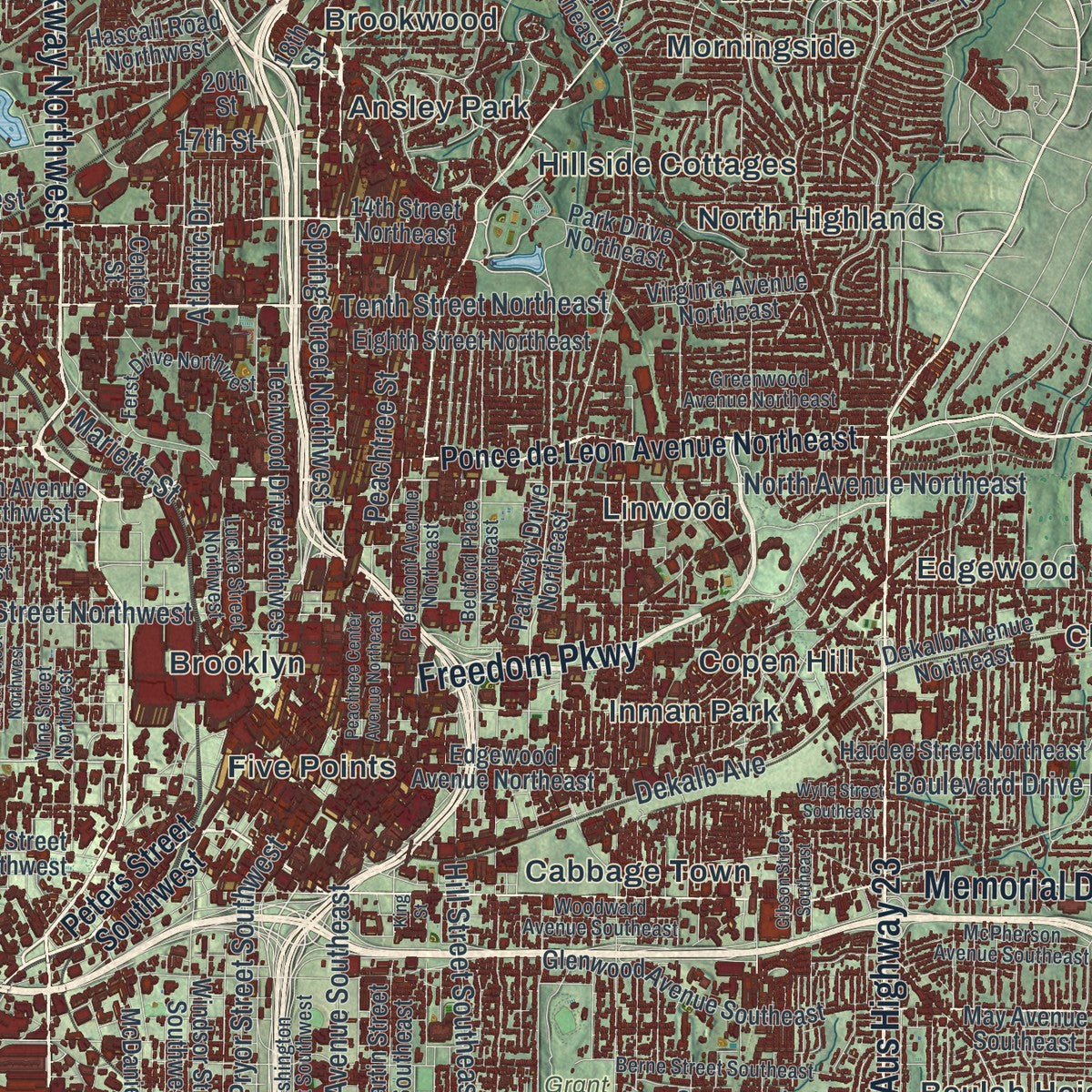 Close-up 1 of the Atlanta, Georgia map artwork