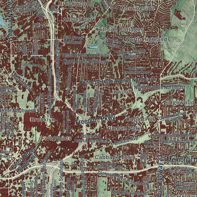Close-up 1 of the Atlanta, Georgia map artwork