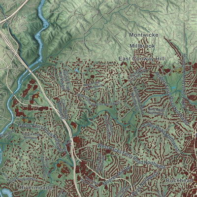 Close-up 2 of the Atlanta, Georgia map artwork