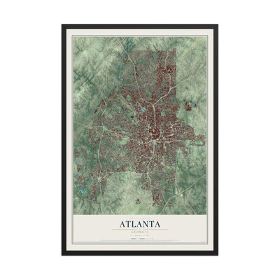 Atlanta, Georgia map print, 12" x 18" W/ Black Ayous Wood Frame mockup