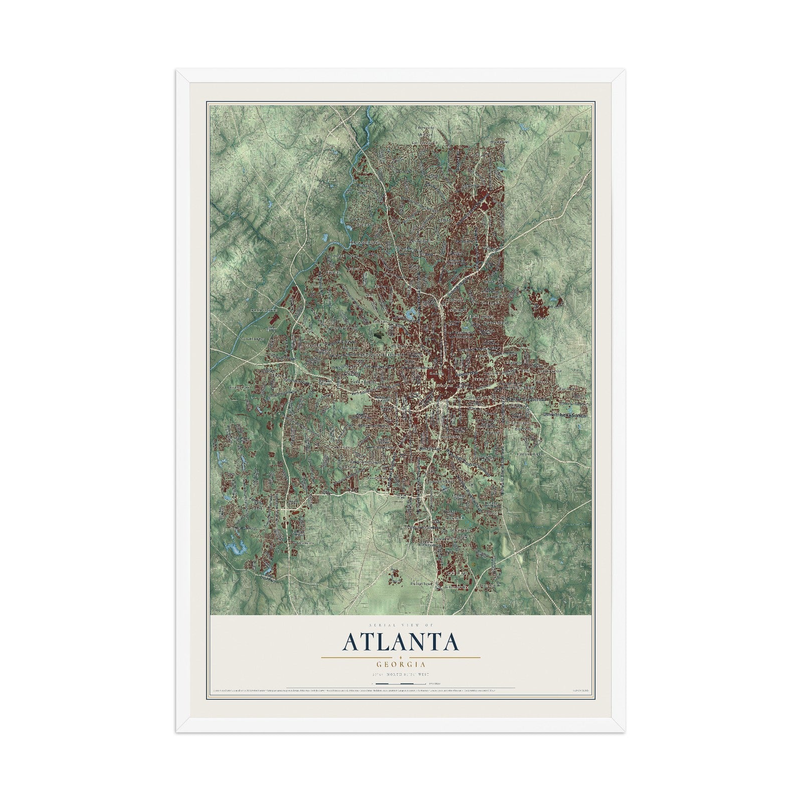 Atlanta, Georgia map print, 12" x 18" W/ White Ayous Wood Frame mockup