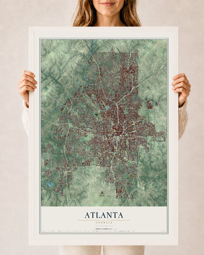 Atlanta, Georgia map print, 24" x 36" W/ White Ayous Wood Frame mockup