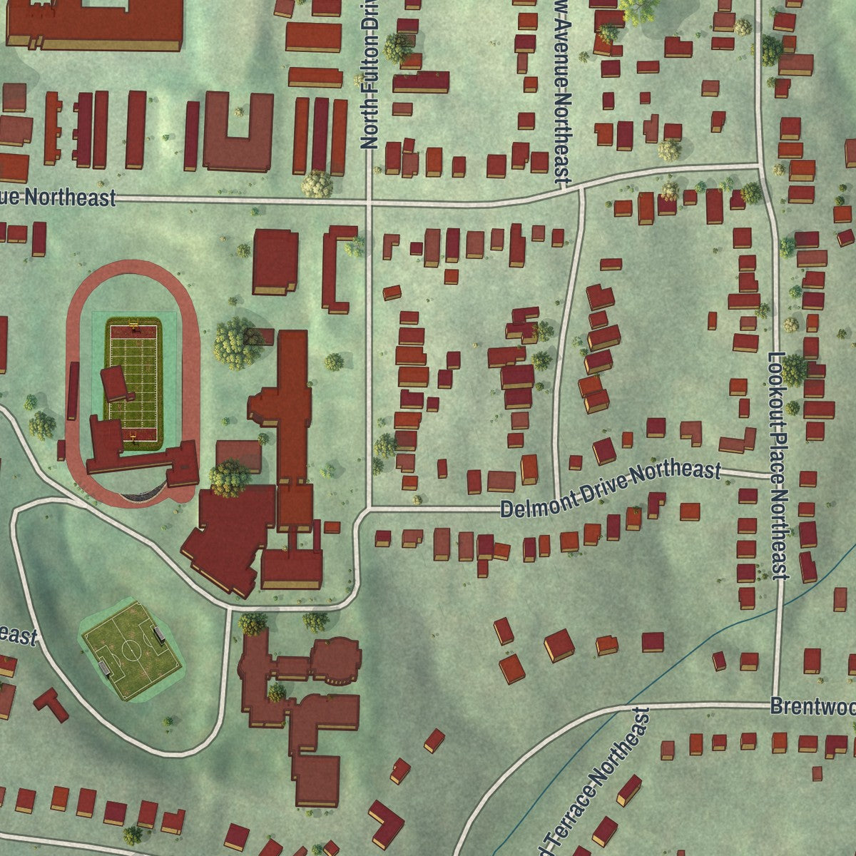 Close-up 1 of the Garden Hills, Georgia map artwork